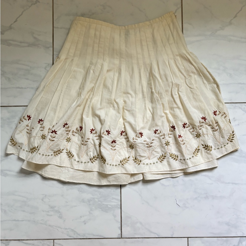 Embroidered Cream A-Line Skirt
